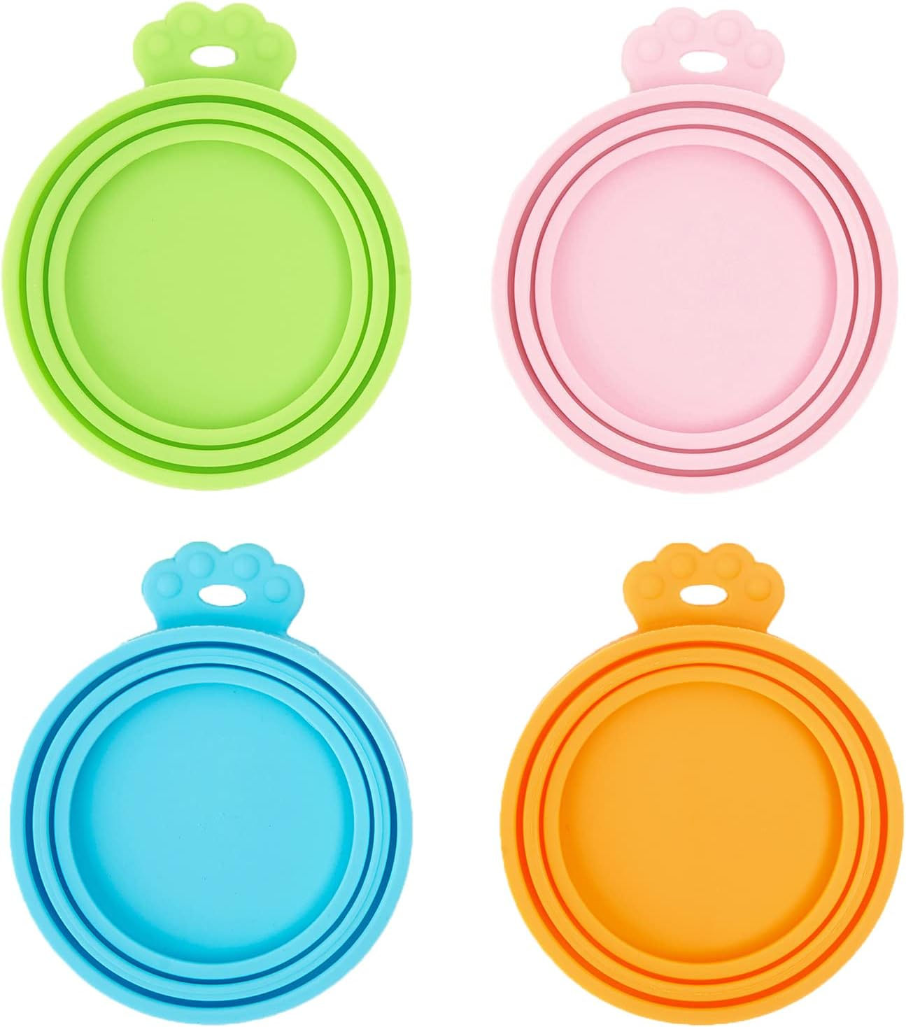 4 Pack Silicone Pet Can Cover Lids, Universal Size for Dog Cat Food, 1 Fit 3 Standard Size Can Tops, BPA Free Dishwasher Safe (Blue, Green, Orange, Pink)